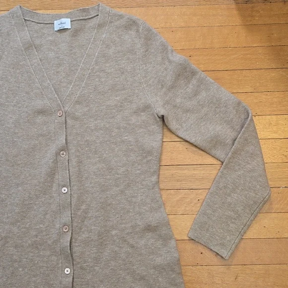 NWT, Aritzia Wilfred, Button Front Mini Cardigan Dress, Heather Gold Camel, L - Picture 7 of 16